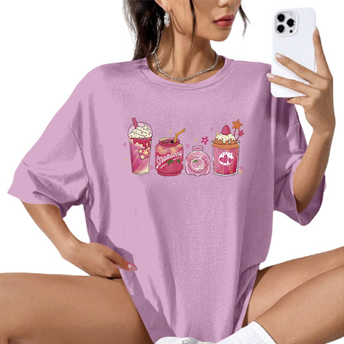 Camiseta Moderna Animada Sweet Dreams Strawberry Stars Pink
