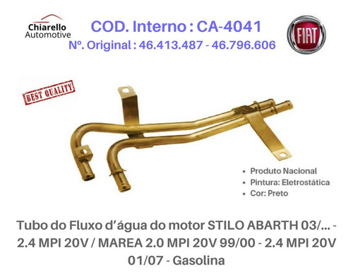 Tubo Dágua Stilo Abarth 2.4 Mpi Marea/week Elx Hlx Gasolina
