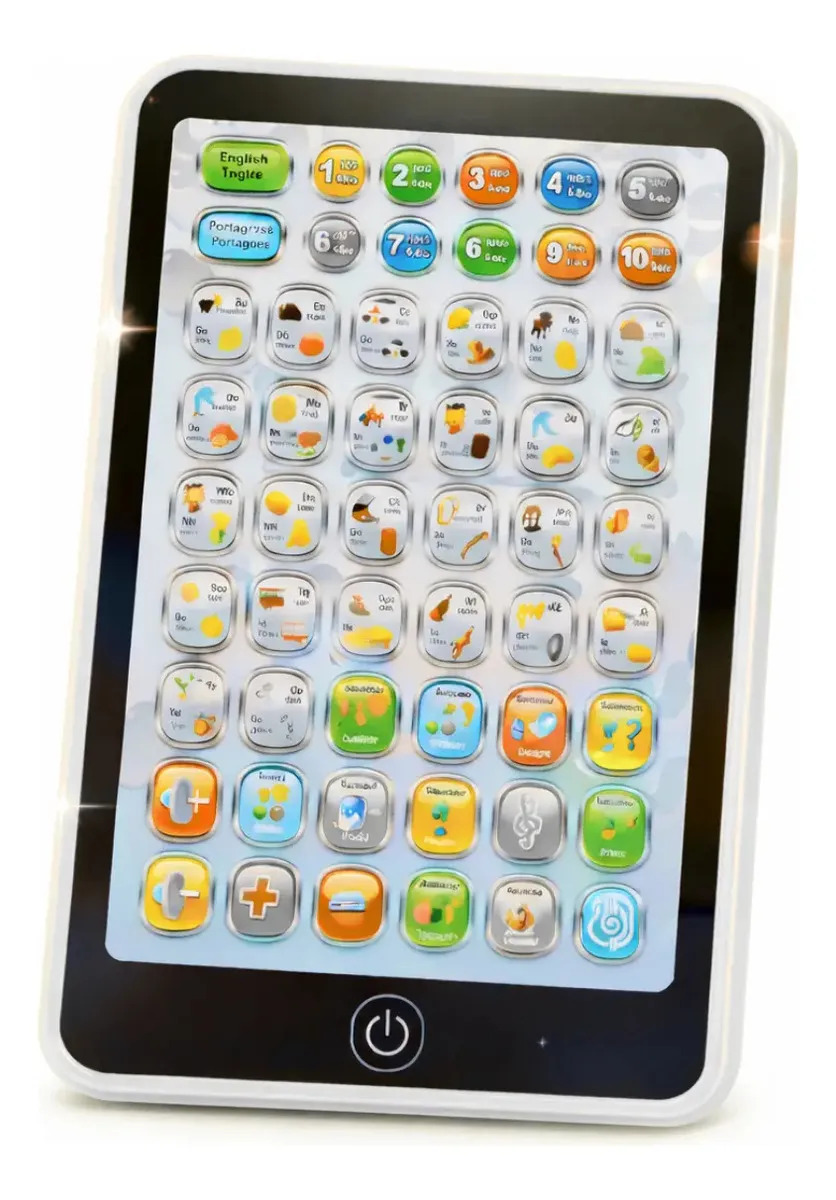Tablet Educativo Infantil Bilíngue 54 Funções Branco Interativo Português Inglês Letras Números Palavras Sons Músicas Brinquedo Didático Aprendizagem