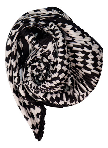 Mascada Mujer Pañoleta Estampada Plisada Negro 70 X 70cm Negro Plisado Unitalla