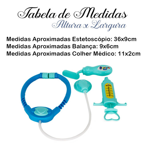 Imagem 3 de 7 de Brinquedo Kit Medico Azul 3pçs Estetoscópio Colher Balança
