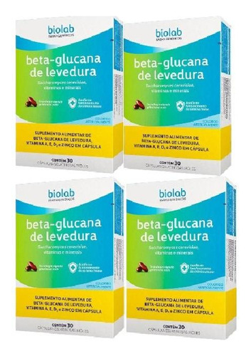 Beta-glucana De Levedura Kit 4 Cx De 30 Cáps Cada