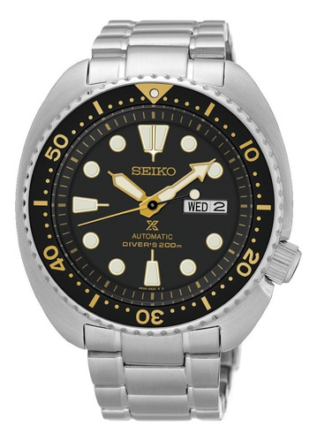 Reloj Seiko Prospex Srp775 K1 Divers 200m Automático Tortuga Color de la malla Plateado Color del bisel Negro Color del fondo Negro