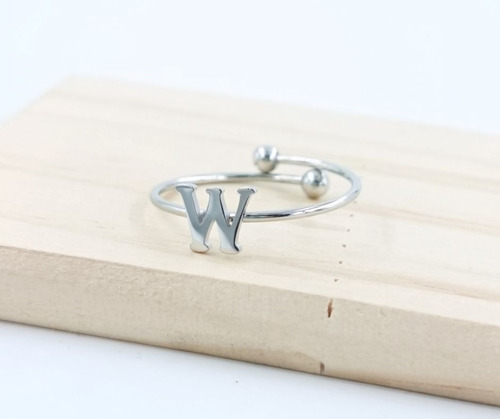 2 Uds De Anillos Con Inicial Acero Inoxidable Vie Or W Ajustable