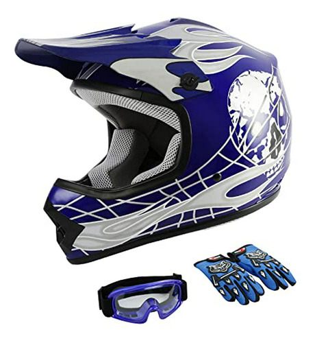 Casco Off-road Juvenil Tcmt Con Gafas Y Guantes