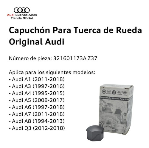 Imagen 2 de 6 de Capuchón Para Tuerca De Rueda Audi 321-601-173-a-z37