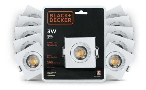 Kit 20 Spot Led 3w Branca Quadrado - Black + Decker