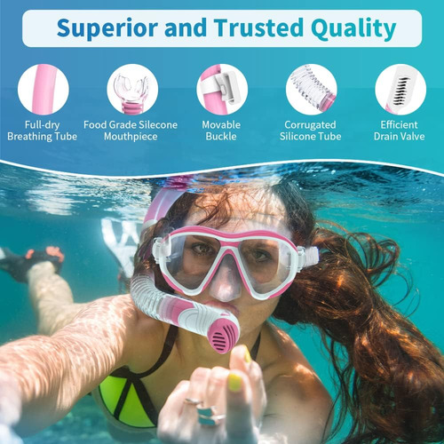 Snorkel Mask, Dry Snorkel Set For Adults, Panoramic Wide Vie