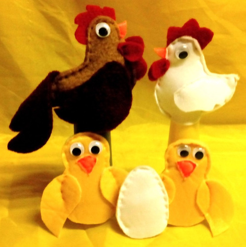 Títere  Dedo Familia  Gallo Gallina Pollito Huevo Pack X 5 