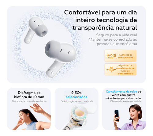 Fone Qcy N30 Anc Bluetooth 5.4 Multiponto Ipx4 Cor Branco