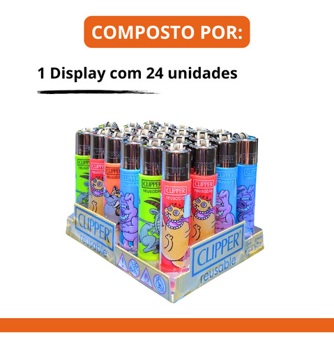 Display De Isqueiro Clipper Crazy Farm 2 C/ 24 Un
