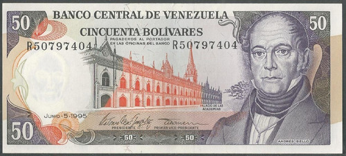 Venezuela 50 Bolivares 5 Jun 1995 Serie R 8 Dig P65e