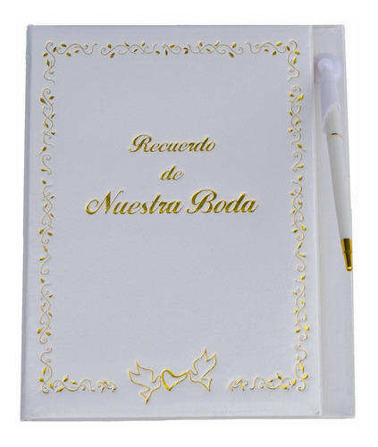 Libro Firmas Pluma Recuerdo Boda Blanco Hadas