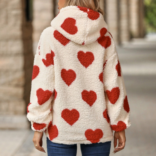 Sudadera Con Capucha Flash De Felpa Con Estampado Corazones