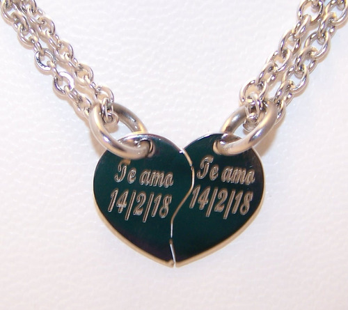 Imagen 2 de 10 de Media Medalla Corazón Acero 30x23mm + 2 Cadenas Espejito