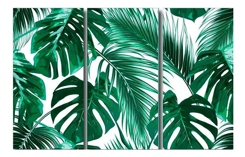 Imagen 1 de 10 de Cuadro Hojas Tríptico 60x90 Decorativo Modernos Tela Impresa