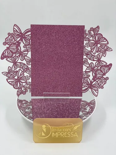 comprar 70 Sobres Glitter Invitación Corte Láser Mariposa 13x18