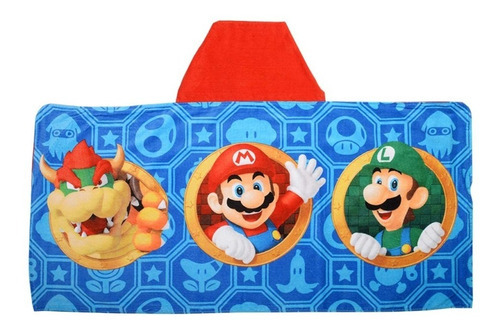 Toalla Con Capucha Niños Baño/playa Mario Bros 100% Algodón Color Rojo