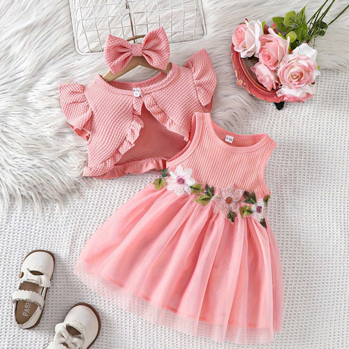 Conjunto De Vestido Tipo Chaqueta Con Volantes Y Mangas Vola