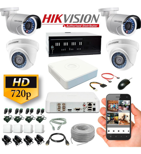 Kit Cctv  Hikvision Turbo Hd Dvr 4ch + 4cámaras + Accesorios