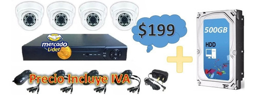 Kit Cctv 4 Cámaras Seguridad Vigilancia + Disco Duro 500gb