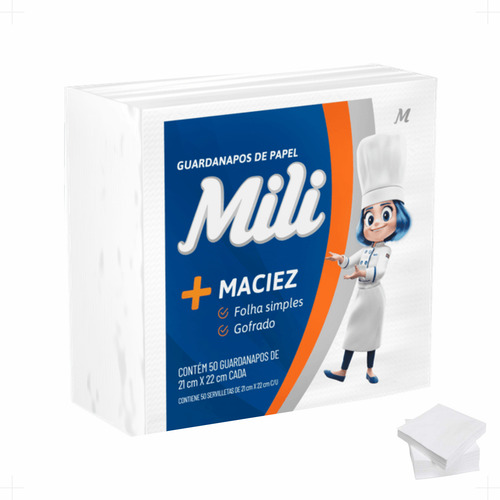 Guardanapo De Papel Mili 50 Un 21 X 22 Cm - Kit 12 Pacotes