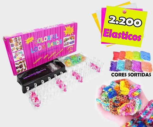 Loom Band Pulseira Elásticos Sortidos + Clips + Agulha Regua