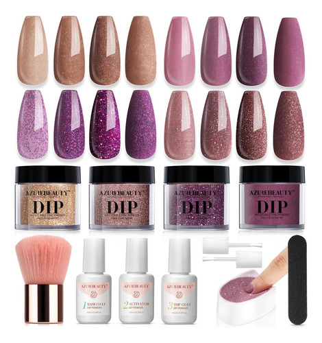 Kit De Uñas De Polvo De Inmersión Azurebeauty, 4 Colores De