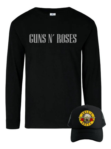 Camiseta Guns And Roses Manga Larga Camibuso Obsequio Gorra