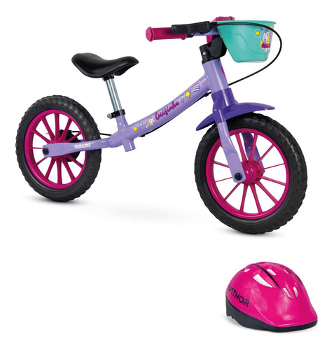 Balance Bike Cecizinha Nathor Aro 12 Branca Com Capacete