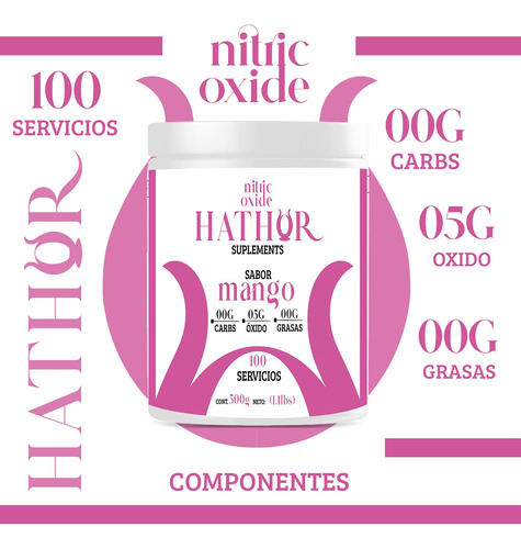 Óxido Nítrico Hathor Pre Entreno 500g 100 Servicios Sabores Mango