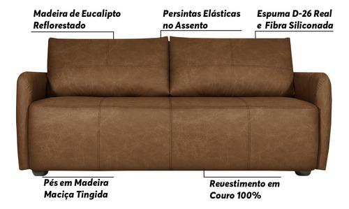 Sofá Decorativo Lily 240cm Couro Caramelo - Gran Belo
