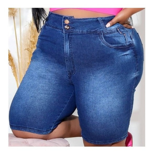 Imagem 1 de 5 de Bermuda Jeans C/ Lycra Feminina Plus Size Tamanho Grande Top