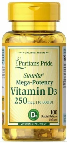 Vitamina D3 250 Mcg (10,000 Iu) Puritans Pride - 100 Caps