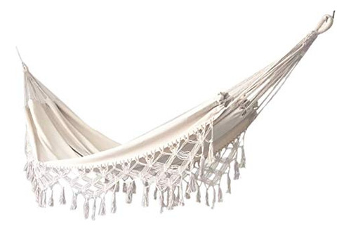 Hamaca De Macrame Color Crema Doble Tamaño Con Borlas
