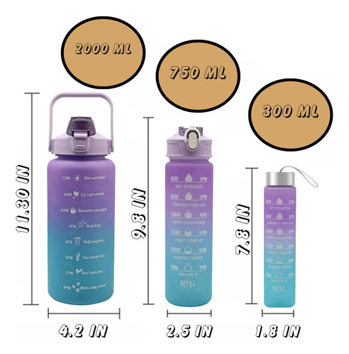 Juego De 3 Botellas De Agua Deportivas Marcador De Tiem...