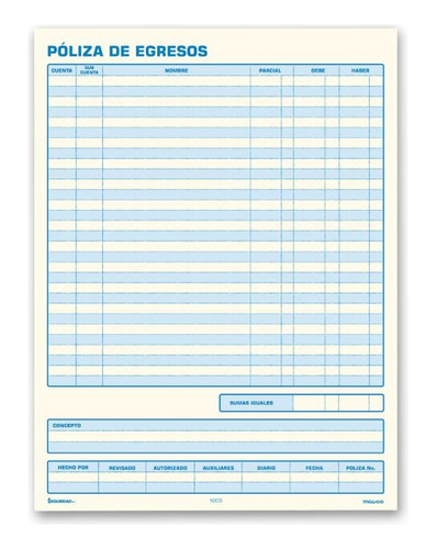 Poliza De Egresos Mayco 1005 Carta 50 H. C/3