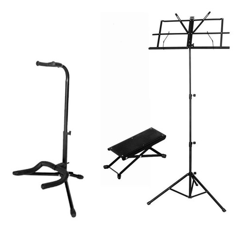 Suporte Para Violão + Apoio De Pé + Estante De Partitura Kit