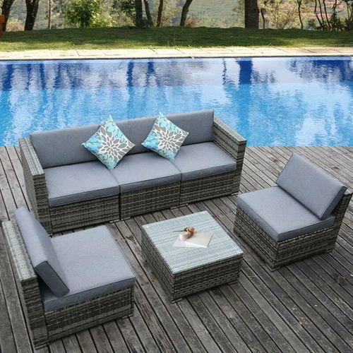 Yitahome 6pcs Rattan Wicker Sofa Outdoor Cushioned Couch  S4