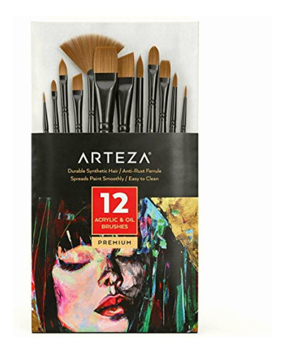 Arteza Set De Pinceles Pintura Acrílica Y Óleo, Juego De