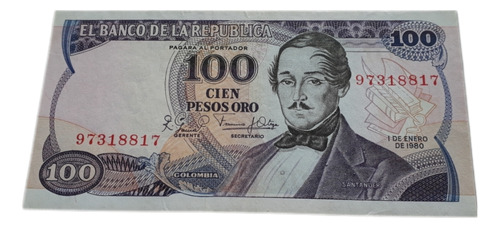 Colombia 100 Pesos Oro 1 Enero 1980 Excelente Estado