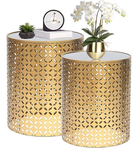 Homebeez End Tables Set Of 2 Gold Nesting Side Coffee Table 