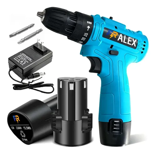 Alex Parafusadeira Furadeira Tipo 3/8 Sem Fio 2x Baterias 12v 2.0 Ah Bivolt Frequ