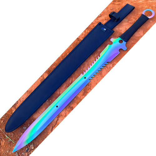 Faca Facão Rambo Militar Tático Bushcraft Serrilhado Aço 440 Cor Preto/prata