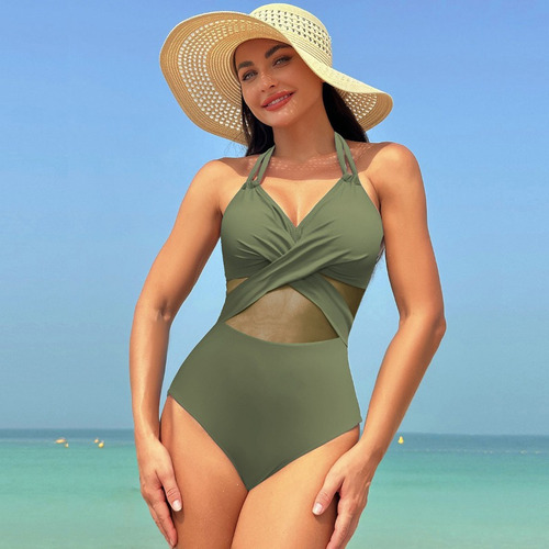 Traje De Baño De Playa Sexy De Una Pieza Con Cuello En V Y M