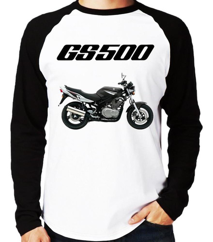 Camiseta Raglan Moto Suzuki Gs 500 E Preta Longa