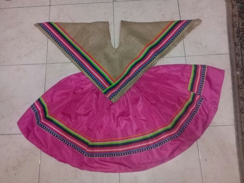 Pollera Fuxia Coya Con Poncho Triangular Arpilleta Niña 