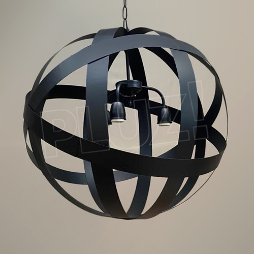 Imagen 1 de 10 de Colgante Esfera 3luces Industrial Vintage Chapa Hierro Negro