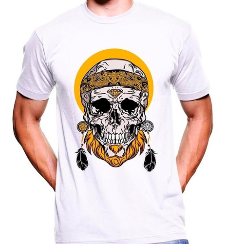 Camiseta Premium Dtg Calavera Estampada Yellow Skull