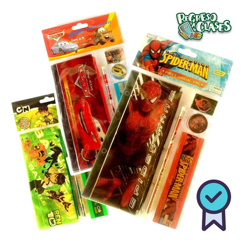 Set Escolar Cartuchera Sacapuntas Lápiz Regla Borra De Niño